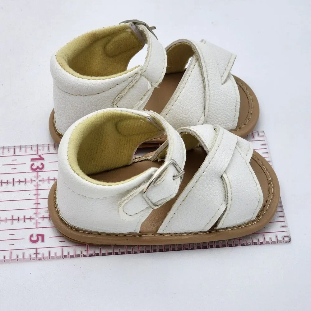 Baby Shoes Criss Cross Faux Leather Buckle Sandals White Infant Size 0-6 Months